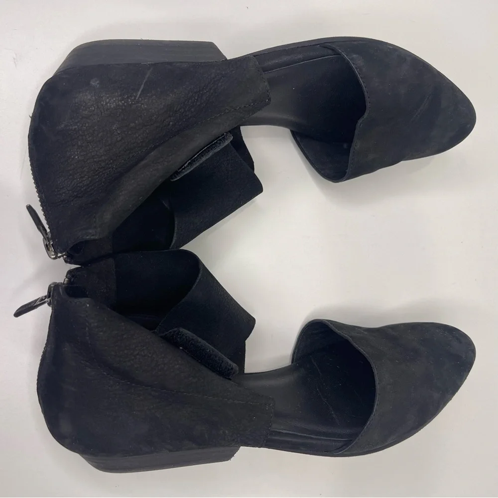 Eileen Fisher Women’s 7.5 Black Tumbled Nubuck‎ Suede Pointed Toe Strap Shoes